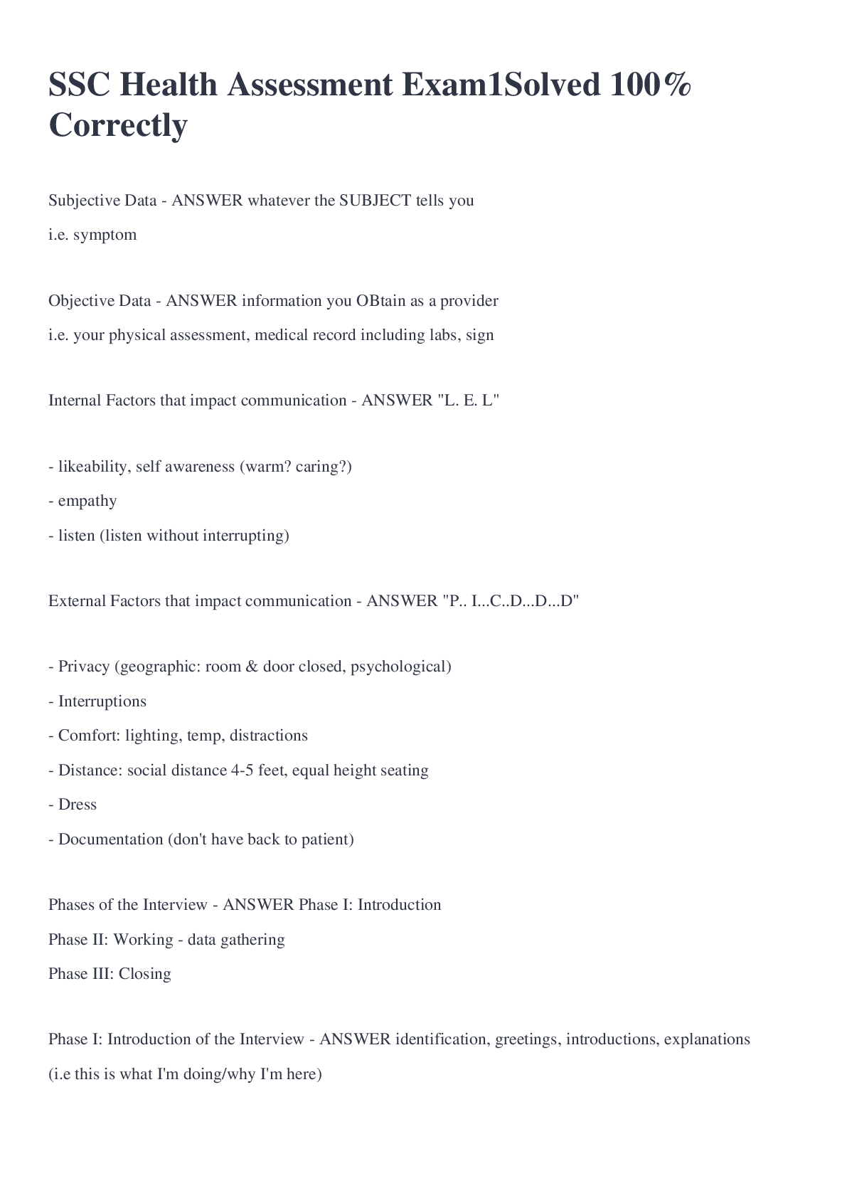 Preview image for SSC Health Assessment Exam1Solved 100% Correctly